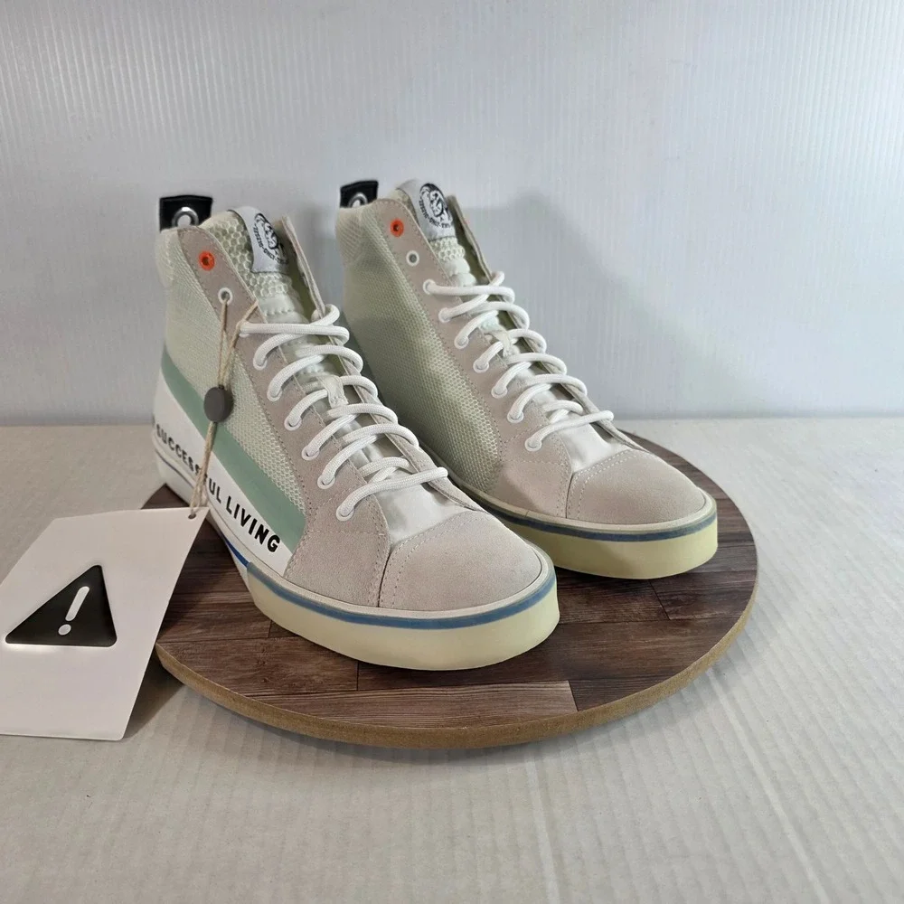Diesel S-Dvelows‎ Mid High Top Sneakers Mens Size 12.5 White Green Graphic Suede